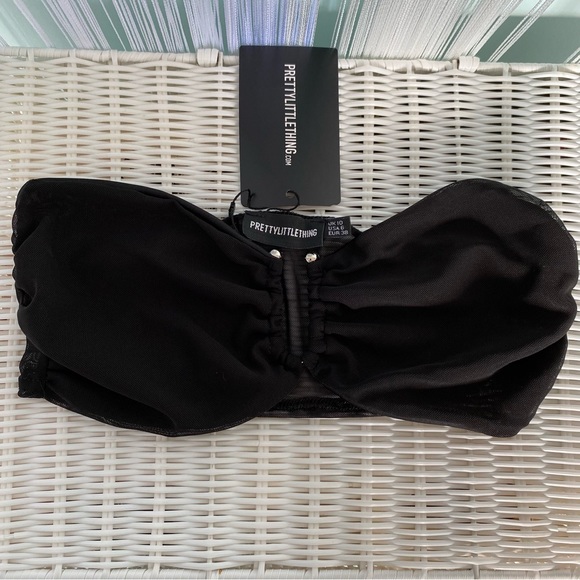 Pretty Little Thing Black Mesh Ring Detail Bandeau Top Size 6 NWT - Picture 12 of 17